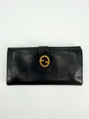 Gucci Vintage Wallet Black Leather Continental Long Flap Clutch Organizer
